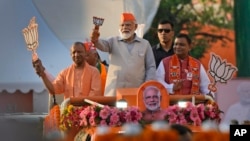 Indian Prime Minister Narendra Modi, center, campaigns in Ghaziabad, India, April 6, 2024. A U.S. report this week on religious freedom advised the State Department to designate India as one of 17 Countries of Particular Concern.
