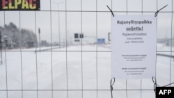 A closure notice is seen at the Vaalimaa border station between Finland and Russia, Dec. 7, 2023. Finland closed its eastern border stations in late 2023 after more than 1,300 migrants from third countries entered from Russia without proper papers.