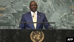 Rais wa Kenya William Ruto alipokuwa akihutubia kikao cha 77 cha Baraza Kuu la Umoja wa Mataifa huko New York Septemba 21, 2022. Picha na TIMOTHY A. CLARY / AFP. 