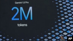 FILE - Alphabet CEO Sundar Pichai speaks about Gemini at a Google I/O event in Mountain View, California, May 14, 2024. 