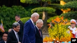 Tổng thống Hoa Kỳ Joe Biden và Tổng Bí thư Nguyễn Phú Trọng tại Hà Nội, ngày 10/9/2023. 