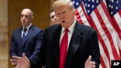 Former President Donald Trump speaks during a press conference at 40 Wall Street after a pre-trial hearing at Manhattan criminal court, March 25, 2024, in New York. 
