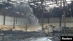 ภาพความเสียหายที่โรงเก็บธัญพืชในเขตโอเดสซา ที่เผยเเพร่บนโซเชียลมีเดียวันที่ 23 ส.ค. 2023 (Odesa authorities/via Reuters) 