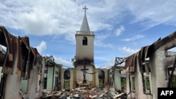 ဖရူဆိုမြို့နယ်က စစ်ကြောင့်ပျက်စီးနေတဲ့ ခရစ်ယာန်ဘုရားရှိခိုးကျောင်းတခု (ဇူလိုင် ၂၀၊ ၂၀၂၂)