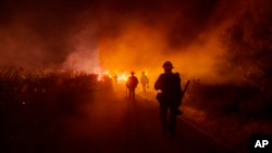 Firefighters battle an advancing wildfire in Gorman, California, June 16, 2024.