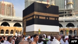 Muslim worshippers and pilgrims gather around the Kaaba, Islam's holiest shrine, at the Grand Mosque in the holy city of Mecca on June 24, 2023, as they arrive for the annual Hajj pilgrimage.