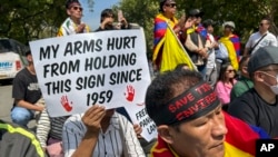 Exile Tibetans attend a rally to mark the anniversary of the 1959 Tibetan uprising in Lhasa, in New Delhi, India, March 10, 2024.