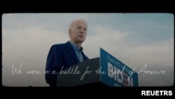 U.S. President Joe Biden speaks in this still image taken from his official campaign launch video published on April 25, 2023.