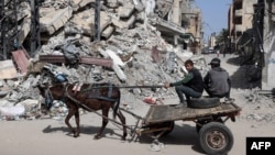 สภาพความเสียหายจากการโจมตีทางอากาศของอิสราเอลใส่เมืองราฟาห์ ทางใต้ของกาซ่า เมื่อวันที่ 31 มีนาคม 2024 