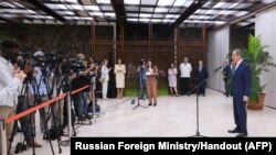 FILE - Russian Foreign Minister Sergei Lavrov meets with the media in Havana, Cuba, April 20, 2023.