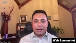 Aung Kyaw Moe, deputy human rights minister of Myanmar’s National Unity Government, speaks with VOA via Zoom on March 8, 2024.