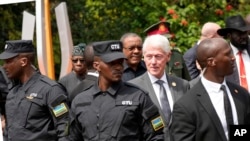 Former US President Bill Clinton, leaves after laying a wreath at the Kigali Genocide Memorial, in Kigali, Rwanda, Apr. 7, 2024.
