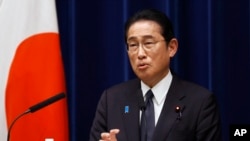 Japan's Prime Minister Fumio Kishida speaks at a press conference in Tokyo, Aug. 4, 2023. 