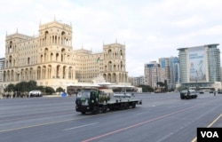 Israeli-made drones are displayed at a military parade in Baku, Azerbaijan, following the second Karabakh War, Dec. 10, 2020. Israel is Azerbaijan’s primary supplier of weapons. (Azertac/State News Agency)