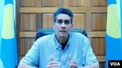In this screenshot from video, Palau's President Surangel Whipps Jr. is interviewed by VOA's Jessica Stone via Zoom on Oct. 10, 2023.