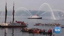 Tribes of US Pacific Northwest Greet Crew of Traditional Polynesian Canoe