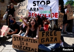U.S. and Israeli activists protest in support of Palestinians in Gaza, amid the ongoing conflict in Gaza between Israel and the Palestinian Islamist group Hamas, outside the U.S. Consulate in Jerusalem, May 24, 2024.