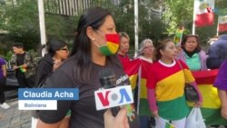 Boliviana Claudia Acha se manifiesta en Nueva York con el "régimen"