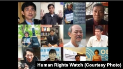 Các nhà hoạt động, blogger đang bị giam giữ (từ trên, trái sang phải): Trần Huỳnh Duy Thức, Hoàng Đức Bình, Đinh Văn Hải, Nguyễn Tường Thụy, Phạm Đoan Trang, Lê Trọng Hưng, Phạm Chí Thanh, Phạm Chí Dũng, Nguyễn Lân Thắng, Cấn Thị Thêu, Đặng Đình Bách, Hoàng Thị Minh Hồng.