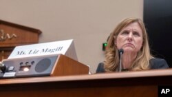 Then-University of Pennsylvania President Liz Magill listens during a hearing of the House Committee on Education on Capitol Hill, Dec. 5, 2023, in Washington. She resigned later after criticism of her response to questions about antisemitism on campus.
