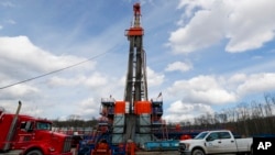 FILE - Work continues at a shale gas well drilling site in St. Mary's, Pa., March 12, 2020. The findings of a four-year study about the health effects of natural gas fracking in southwestern Pennsylvania is set to present its findings on Aug. 15, 2023. 