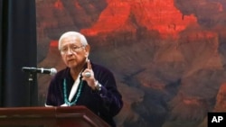 FILE - Former Navajo chairman and president, Peterson Zah, speaks at the Navajo Nation casino east of Flagstaff, Ariz., in January 2022. 