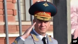 FILE - In this undated photo distributed by the Russian Defense Ministry Press Service on Aug. 28, 2021, Lt. Gen. Yury Kuznetsov is seen during a military parade in Krasnodar, Russia.
