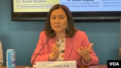 台湾国际智库亚太韧性与创新中心创办人及董事长林夏如参加乔治华盛顿大学座谈会。(2023年11月15日，美国之音锺辰芳拍摄）