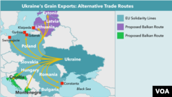 Map: Alternative routes for Ukrainian grain exports