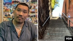 Mongol Stres (kiri) pernah mendapatkan pelayanan pelepasan atau eksorsisme. (kanan) Tangga tempat syuting "The Exorcist" di Washington, D.C.