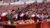 North Korean leader Kim Jong Un (C), Chinese Communist Party politburo member Li Hongzhong (4th R) and Russian Defense Minister Sergei Shoigu (L) attend a war anniversary event in Pyongyang, July 27, 2023. (Korean Central News Agency)