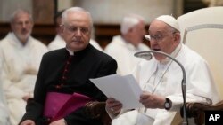 Pope with pilgrims from Concesio and Sotto il Monte on 60th anniversary of the death of Pope John XXIII and the election of Paul VI in St. Peter's Basilica at Vatican, June 3, 2023.