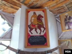 An ancient picture of a king on horse is displayed inside the Yabgo Museum in Turtuk. (Bilal Hussain/VOA)