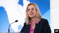 FILE - Cindy Dyer, U.S. ambassador-at-large to monitor and combat trafficking in persons, speaks at the State Department, June 15, 2023.