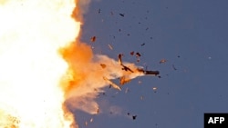 This photo taken from a position in northern Israel shows a Hezbollah UAV intercepted by Israeli air forces over north Israel, Aug. 25, 2024.