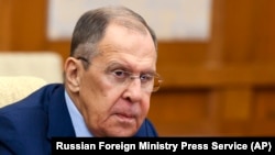 Russian Foreign Minister Sergey Lavrov attends the talks with Chinese Foreign Minister Wang Yi during their meeting in Beijing, China, Oct. 16, 2023. Lavrov will visit North Korea this week. the Foreign Ministry said.