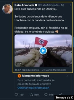Captura de una de las publicaciones en X con el video adjunto. En su momento, la red social incluyó la advertencia de “contenido fuera de contexto”.