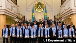 American and Kazakh delegations pose following the annual Enhanced Strategic Partnership Dialogue, Astana, Kazakhstan, Nov. 6, 2023.