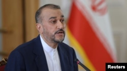 FILE - Iranian Foreign Minister Hossein Amirabdollahian speaks during a news conference in Tehran, Iran, March 19, 2023. (Majid Asgaripour/West Asia News Agency via Reuters)