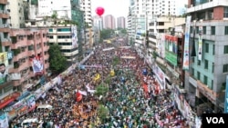 A bird's eye view of a protest by the BNP and other opposition parties in Dhaka, July 12, 2023, demanding the resignation of Prime Minister Sheikh Hasina's goverment and the installation of a non-partisan caretaker government. (K M Nazmul Haque for VOA)
