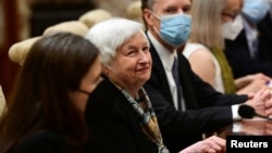 FILE - U.S. Treasury Secretary Janet Yellen speaks during her meeting with China's Vice Premier He Lifeng (out of frame) at the Diaoyutai State Guesthouse in Beijing, July 8, 2023. (Pedro PARDO/Pool via Reuters)