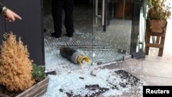 FILE — A Kosher restaurant in Golders Green, London, was vandalized near a bridge with 'Free Palestine' painted on it, Oct. 9, 2023. London's Metropolitan Police are reporting a surge in antisemitic and anti-Islamic hate crimes since the start of the Israel-Hamas conflict. 