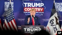 Former President Donald Trump speaks at a campaign rally at Terrace View Event Center in Sioux Center, Iowa, Jan. 5, 2024.