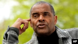 Former soccer player Mark Bright speaks to Associated Press during an interview in London, Wednesday, May 3, 2023. (AP Photo/Frank Augstein)