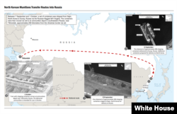 Shimoliy Koreya Rossiyaga qanday yo'llar bilan qurol yetkazayotganini ko'rsatuvchi diagramma