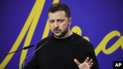 Ukrainian President Volodymyr Zelenskyy speaks at a press conference with Albanian Prime Minister Edi Rama (not pictured) after a summit of Southeastern European countries in Tirana, Albania, Feb. 28, 2024.