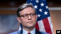FILE - Speaker of the House Mike Johnson, R-La., talks with reporters at the Capitol in Washington, Nov. 2, 2023.