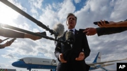 U.S. Secretary of State Antony Blinken speaks to the media about his meetings with Turkish counterparts before departing from Ankara Esenboga Airport in Ankara, Turkey, Nov. 6, 2023.