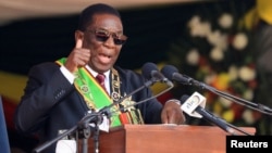FILE - Zimbabwe President Emmerson Mnangagwa speaks in Harare, Zimbabwe, Sept. 4, 2023. 