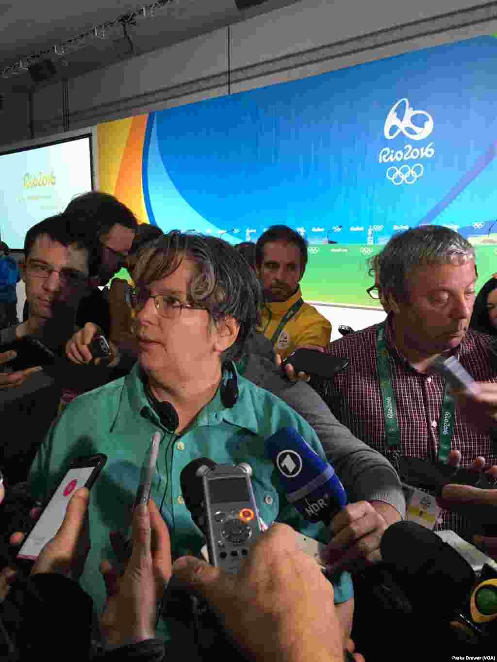 Reporter Lee Michaelson describes an attack on a media bus Tuesday. "What I saw and what I heard were gunshots,” Michaelson told reporters, Aug. 10, 2016.